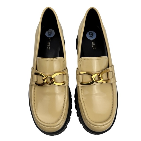 Nine West Womens Gemay 3 Patent Slip On Loafer Heels Shoes Comfort Neutral SZ 9M - Picture 5 of 16